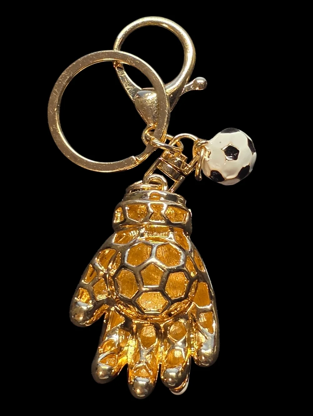 Red and White Goalie Glove Keychain with Soccer Charm